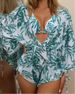 Verve Mesh Three-Piece Set Leaf Print Sexy Bikini Tie Swimsuit For Women_ecoleips.com