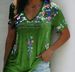 2026 New European & American Women's Summer Collection | Bohemian Printed V-Neck Short Sleeve T-Shirt_ecoleips.com