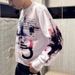 Women's High Street Fashion Abstract Graffiti Print T-Shirt Loose Fit Long Sleeve Blend Top for Spring New 2026_ecoleips.com