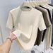 Women's Slim Fit Viscose Knit Top – Soft Round Neck Short Sleeve Pullover For Casual & Office Wear (Black, Beige, Oatmeal, Light Brown, Dusty Blue)_ecoleips.com