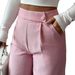 Women's Pink Button-Down Waist Pants Elegant Casual Versatile Spring Summer Polyester England Style Fashion_ecoleips.com