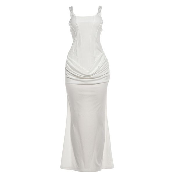 2026 Autumn And Winter New Women's Clothing Temperament Solid Color Slim-fitting Waist Backless Square Neck Suspender Dress Women_ecoleips.com