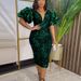 Women's Clothing Sexy V Neck Stacked Sleeve Dress High Waist V Back Party Sequin Dress Dress_ecoleips.com