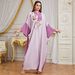Women's Long Robe Dress Color Blocking Embroidery V Neck Loose Fit Muslim Fashion Cross Border Style_ecoleips.com