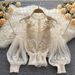 Women's Clothing Three Dimensional Flower Collage See Through Mesh Lantern Sleeve Slim Short Top Women's Lace Bottoming Shirt_ecoleips.com