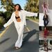 Women's Fashion Casual Loose Long Sleeved Shirt And Tie Waist Pants Two Piece Set_ecoleips.com