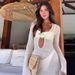 Spring Summer Hollow Out Knit Beach Cover Up Dress Women Vacation Style With Metal Ring Detail_ecoleips.com