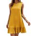 Women's Casual Fashionable Round Neck Sleeveless Dress Solid Color Summer Fashion Style_ecoleips.com