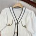 Women's Clothing 2026 V Neck Slim Contrast Color Button Short Sleeve Knitted Jacket Cardigan Top_ecoleips.com