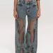 Women's Clothing Hot Girl Retro Straight Pants Hollow Texture Niche Design Jeans Loose Wide Leg Trousers_ecoleips.com