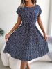 2024 European And American Style Independent Platform Cross-border Printed Casual Tie-waist Short-sleeve Floral Pleated_ecoleips.com