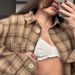 Vintage Plaid Shirt Jacket – Oversized Cotton Blend Long Sleeve Button-Up (Coffee/Tan, Relaxed Fit, Distressed Finish, Unisex Layering Essential)_ecoleips.com