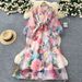 Women's Retro Court Style Long Dress Floral Print Puff Sleeve Tie Waist Beautiful And Ethereal Autumn Dress_ecoleips.com