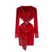 Beaded Evening Gown – V-Neck Long Sleeve Bodycon Dress With Fitted Waist & Asymmetrical Hem (Red/Black, M-2XL)_ecoleips.com