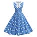 Vintage Polka Dot Summer Dress Women Retro Sleeveless A-Line Dress With Peter Pan Collar & Bow 50s Rockabilly Cocktail_ecoleips.com