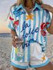 Resort Style Printed Collared Short Sleeve Shirt And Shorts Set For Women (Summer)_ecoleips.com