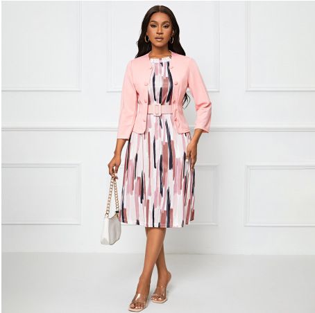 New Arrival Women's European American Style Printed Two Piece Dress Fashionable Casual Maxi Dress for Summer_ecoleips.com