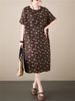 Cotton Linen Vintage Print Spring Summer Dresses For Women 2026 Short Sleeve Casual Loose Midi Dress Robe Femme Elegant Clothing_ecoleips.com