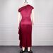 Burgundy High-Waisted Satin Ruffle One-Shoulder Bodycon Dress Slimming Waist Cinching For Banquets And Parties Women's Clothing_ecoleips.com