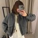 Women's Herringbone Stand Collar Jacket European American Style Zip Up Top With Pockets Loose Wool Coat Autumn Winter_ecoleips.com
