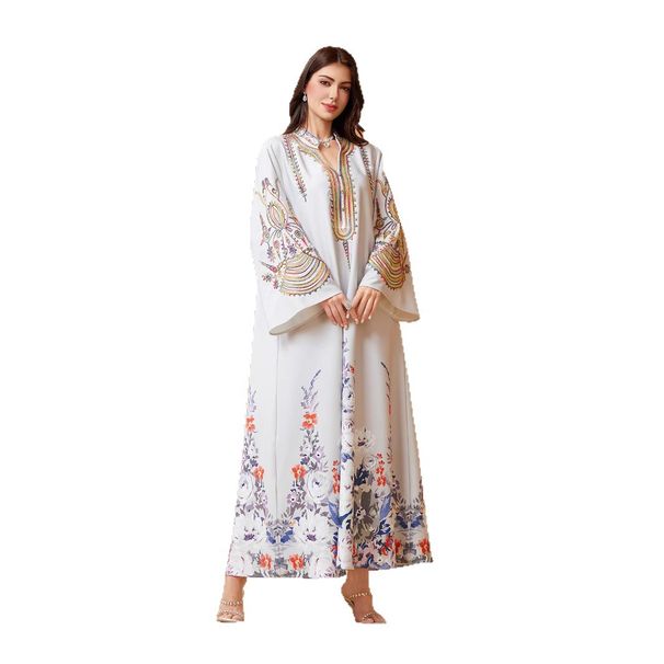 Modest Abaya Dress Muslim Women's Middle Eastern Style Casual Dress Dubai Travel Robe Rope Embroidery Abaya Polyester_ecoleips.com