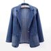 Women's Clothing Slim Fit Suit Collar Solid Color Cardigan Slim Fit Denim Blazer For Women - Single Button Open Front Jacket With Notch Lapel, Casual_ecoleips.com