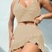 Women's Clothing Pure Color Bikini Set With Ruffle Skirt Style Triangular Panties Fashionable Gathered Swimsuit Three-Piece Swimwear_ecoleips.com