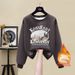Women's Fleece Lined Sweatshirt round Neck Thick Korean Style Casual Loose Fit Pure Cotton Top Autumn Winter Pure Color Slimming_ecoleips.com