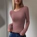 Autumn/Winter: Pure-Color Long-Sleeved Woolen Round-Neck Home Wear Top For Women_ecoleips.com