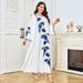 Modest Abaya Dress Women's Floral Print Long Robe Casual Middle Eastern Style Fashionable Versatile Flowing Skirt For All Seasons Polyester_ecoleips.com