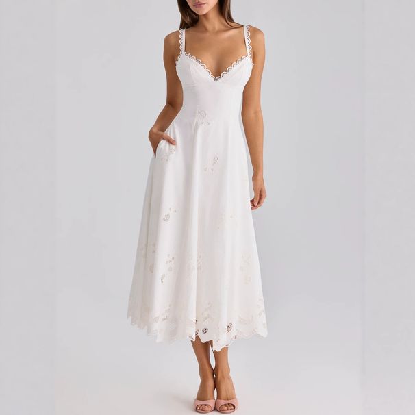 Women's Lace Embroidered Hollow Out Slim Fit Belted Halter Maxi Dress – Elegant Summer Party Gown 2026_ecoleips.com