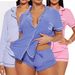 Women's Clothing Summer Casual Comfortable Pajamas Short Sleeved Pocket Letter Shorts Suit_ecoleips.com