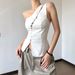 Women's Sleeveless Vest Fashionable Design Slanted Neck Hook Button Spring New Style Clothing_ecoleips.com