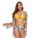 European American Style Bikini Swimsuit Amazon Best Selling Three Piece Deep V Neck Printed Cover up Sexy Vacation Polyester_ecoleips.com