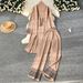 Women's Clothing Jacquard Lounge Set – Oversized Draped Cardigan + Round Neck Knit Top + Flowy Wide-Leg Pants (3-Piece Coordinated Outfit)_ecoleips.com