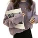 Women's Oversized Chunky Knit Sweater – Soft Round Neck Pullover In Yellow/Purple/Beige/Camel/Charcoal (S/M/L/XL)_ecoleips.com