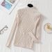 Korean-Style Semi-Turtle Neck Slim Fit Knit Top – Women’s Long Sleeve Stretchable Pullover In Rayon Blend (12 Colors)_ecoleips.com