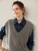 Aria Basics V-neck Cashmere Knitted Vest Women, Pullover, Sleeveless, Loose Fit, Solid Color, Stylish Elegant, Suitable For_ecoleips.com