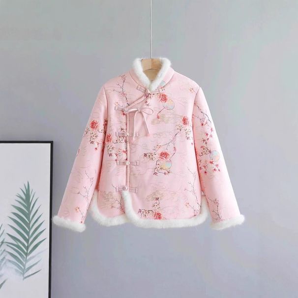 girl Vintage Floral Large Jacket For Women, Winter New Ethnic , Buttoned, Fleece-Lined, Thickened Cotton Coat, National_ecoleips.com