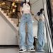 Women's Embroidered High Waist Wide Leg Jeans Five Pointed Star Appliqué Unique Straight Leg Floor Length Pants Spring Autumn Style Loose Fit_ecoleips.com