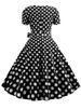 Women Vintage Dress Summer 50s 60s Retro Swing Rockabilly Vestidos Elegant Black Polka Dot Office Party Dress_ecoleips.com