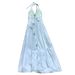 Lacema Butterfly Pearl French Holiday Style Heavy Industry Hanging Neck Blue Flower Satin Fairy Dress Summer_ecoleips.com