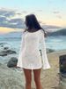 Solid Color Crochet Backless Long Sleeved Cover Up Sweater Beach Dress Sexy Hollow Out Women's Clothing_ecoleips.com