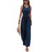 Voya Women's New Foreign Trade V-neck Wide Leg Jumpsuit Sleeveless Design Sense Jumpsuit For Women_ecoleips.com