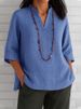 2025 New Summer Women's V-neck Three-quarter Sleeve Cotton Linen Loose Casual Shirt_ecoleips.com