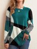 Aria Basics Aria Basics 2025 Spring European And American Button Geometric Color Block Long Sleeve Printed Loose T-Shirt_ecoleips.com