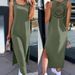 Strappy Slit Dress Lace-Up Sleeveless Open-Back Midi Women's Clothing with Sheer Panels Black White Army Green L-4XL_ecoleips.com