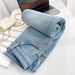 Women's Light Blue Flannel-Lined Straight Leg Jeans - High Waist, Relaxed Fit, Vintage Style, Slimming Wide Leg Pants For Winter_ecoleips.com