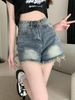 Raw Edge Denim For Women, Spring 2023 New Style, American Retro Hot Girl Loose Straight Shorts_ecoleips.com