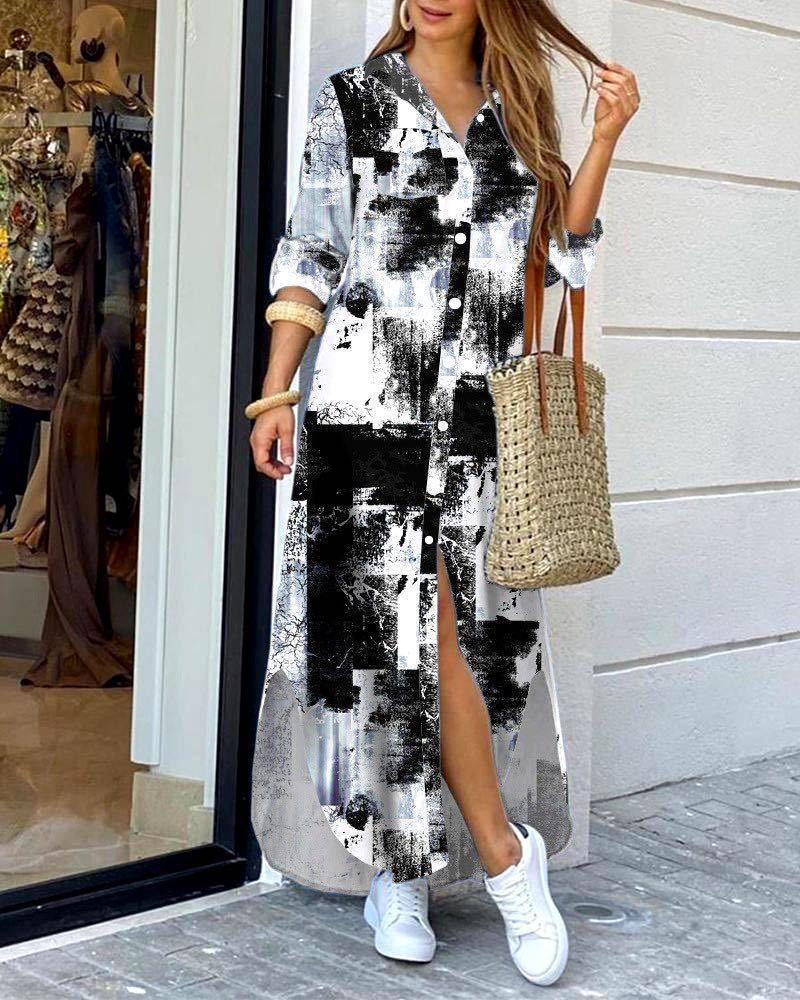 Women's Sexy Single-Breasted Long Shirt Dress Loose Fit Lapel Casual Fashion For Spring Autumn_ecoleips.com